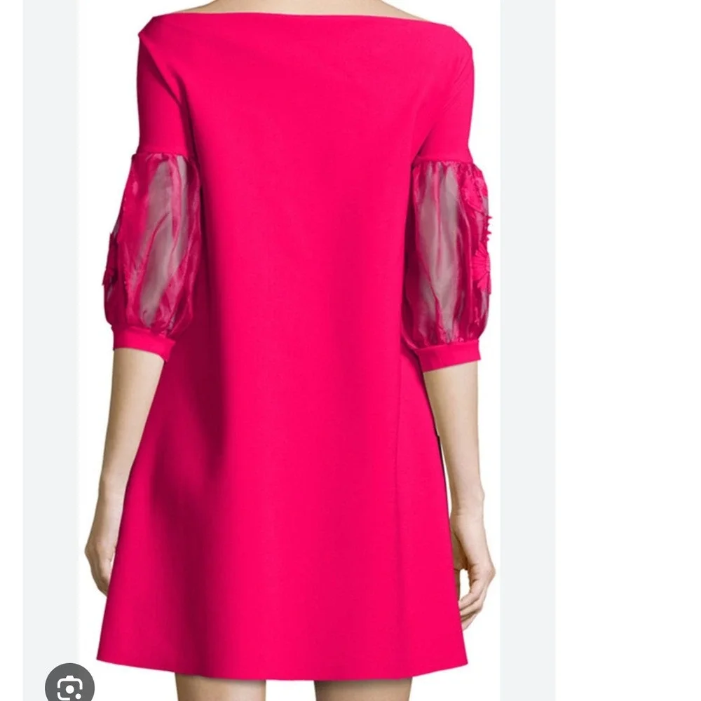 Chiara‎ Boni La Petite Robe Hot Pink Shift Dress Sheer Floral Sleeve - Picture 2 of 8